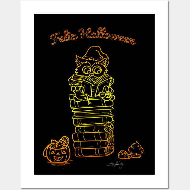 Feliz Halloween búho Wall Art by Happy Lines Family